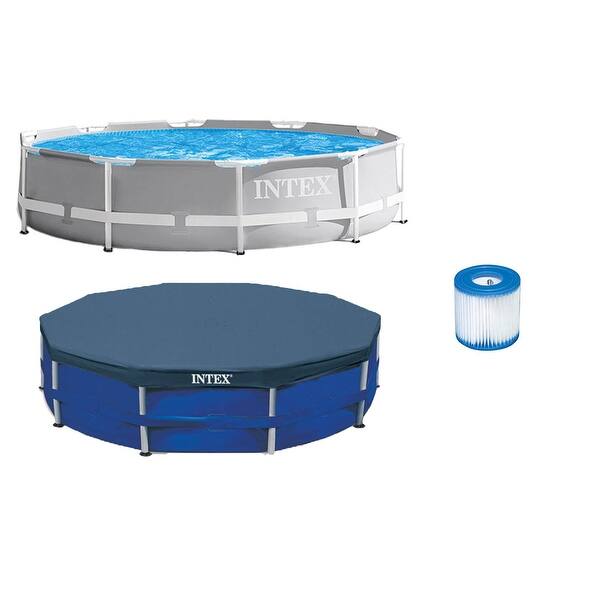 slide 2 of 8, Intex 10ft x 10ft x 30in Pool w/ 10 Foot Round Pool Cover and Filter Cartridge - 45.98
