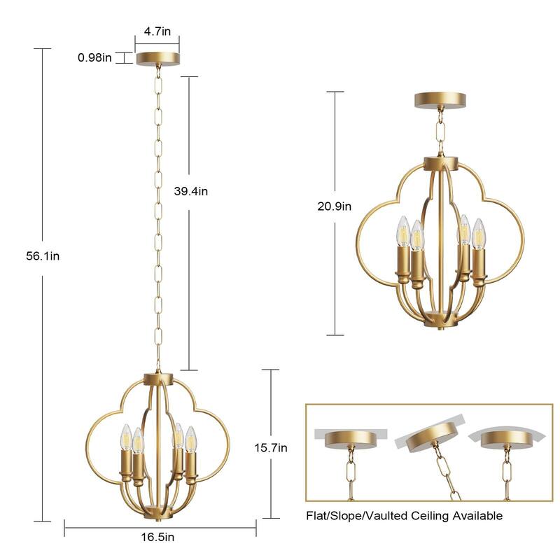 16.5'' 4-Light Gold Chandelier Light Fixture