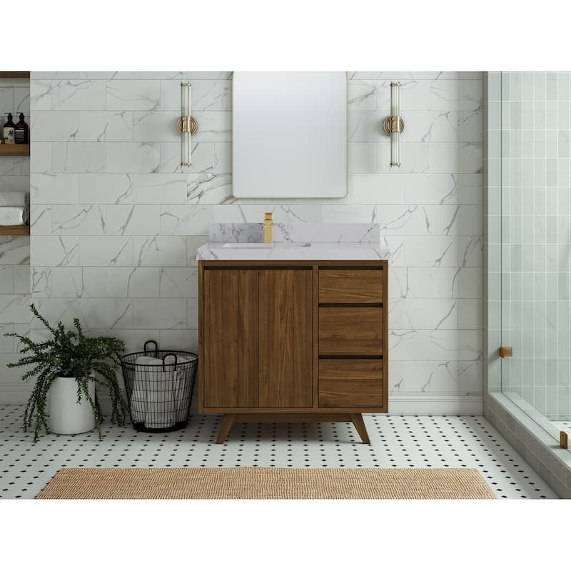 Willow Collections 36 in. W x 22 in. D Madison Teak Left Offset Sink Bathroom Vanity with Countertop