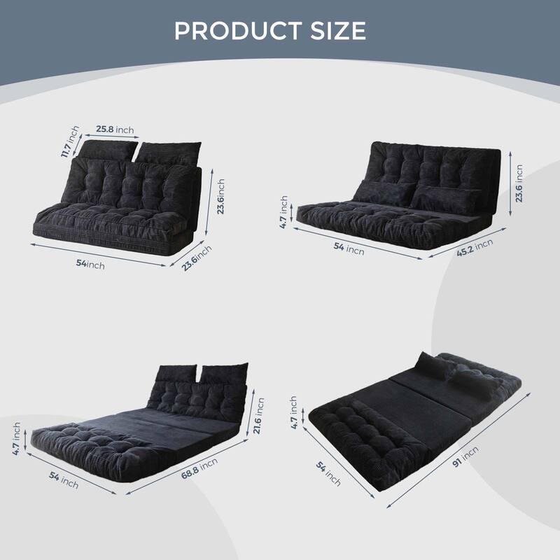 Corduroy Bean Bag Bed Tufted Folding Sofa Bed with Pillows