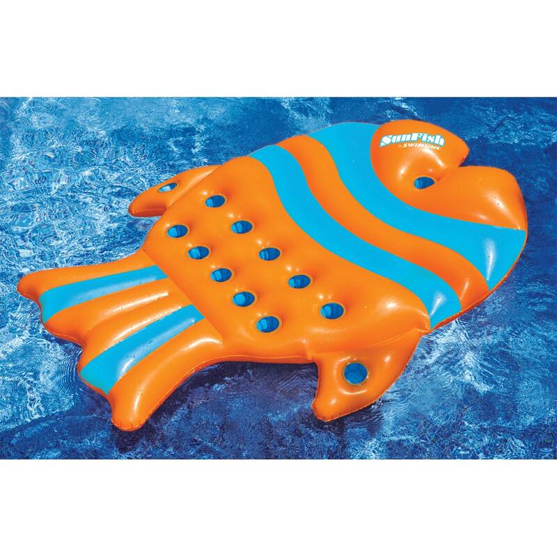 60.5" Inflatable Orange and Blue Sun Fish Swimming Pool Floating Raft