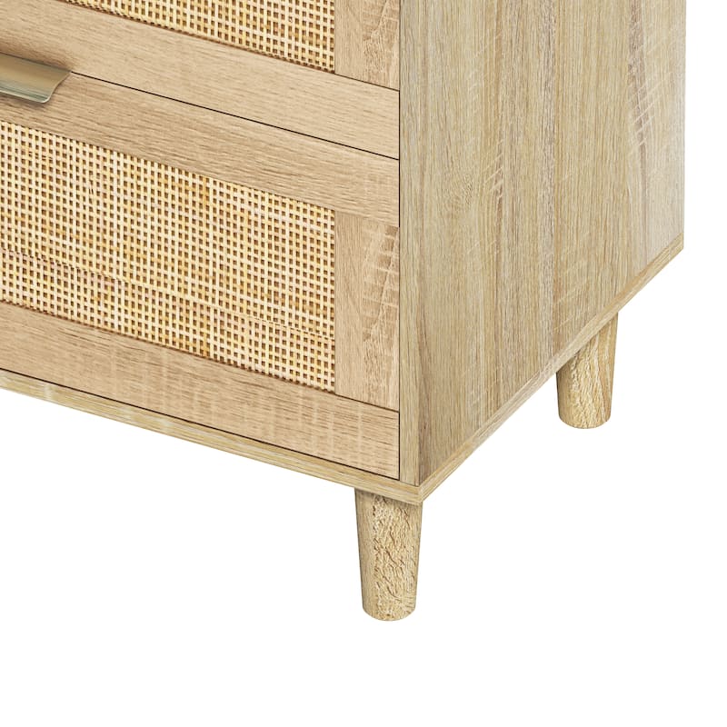 Anmytek Rattan 6 Drawer Dresser with Gold Handles Bohemian Bedroom Storage Chest