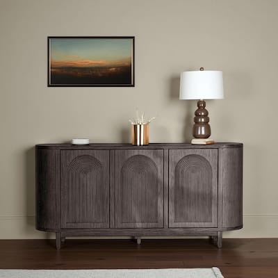 Zoko Sideboard Buffet Console, Arched Design Doors, Gray Wood 77 Inch