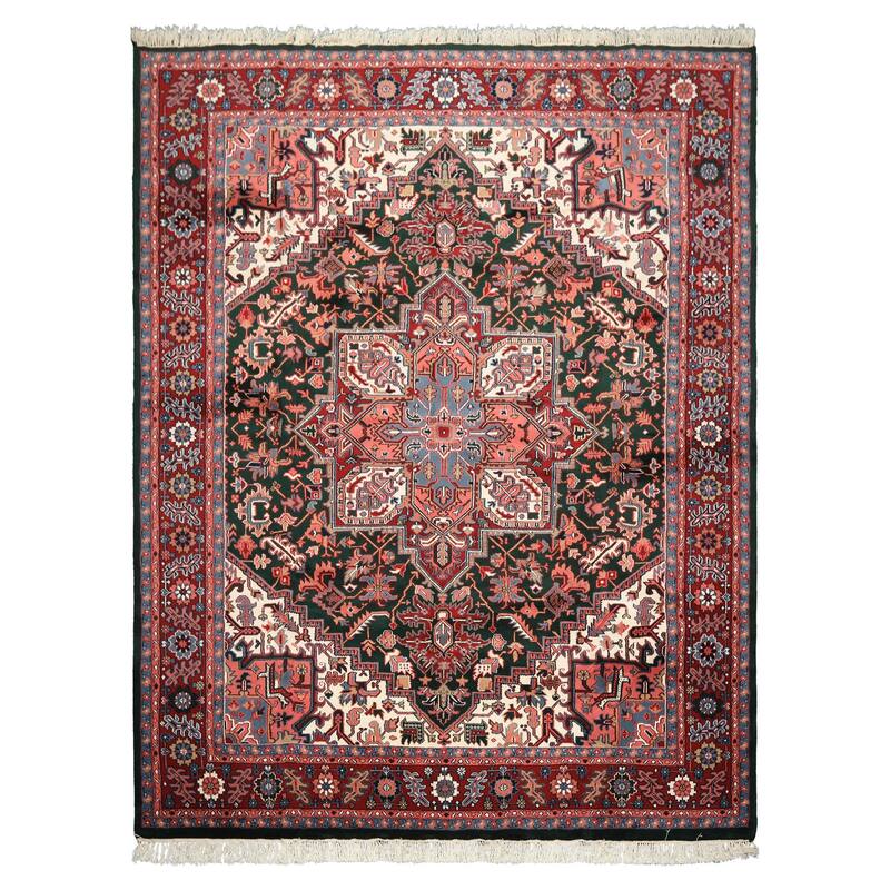 8'10''x11'11'' Hand Knotted Wool Green Heriz Traditional Medallion Area Rug - 8' 10'' x 11' 11''