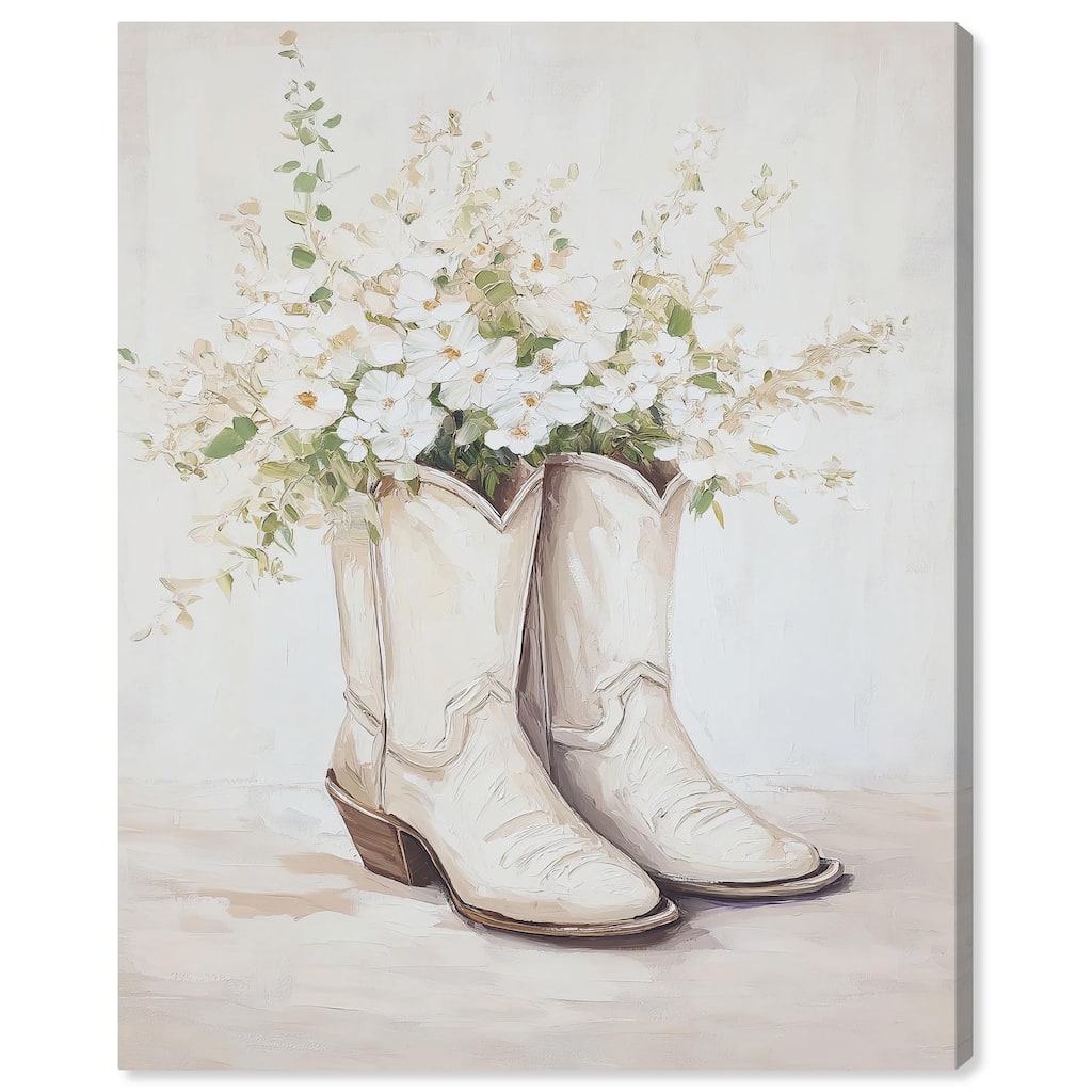 Prairie Bloom Boots Canvas by Art Remedy, Gallery Wrapped