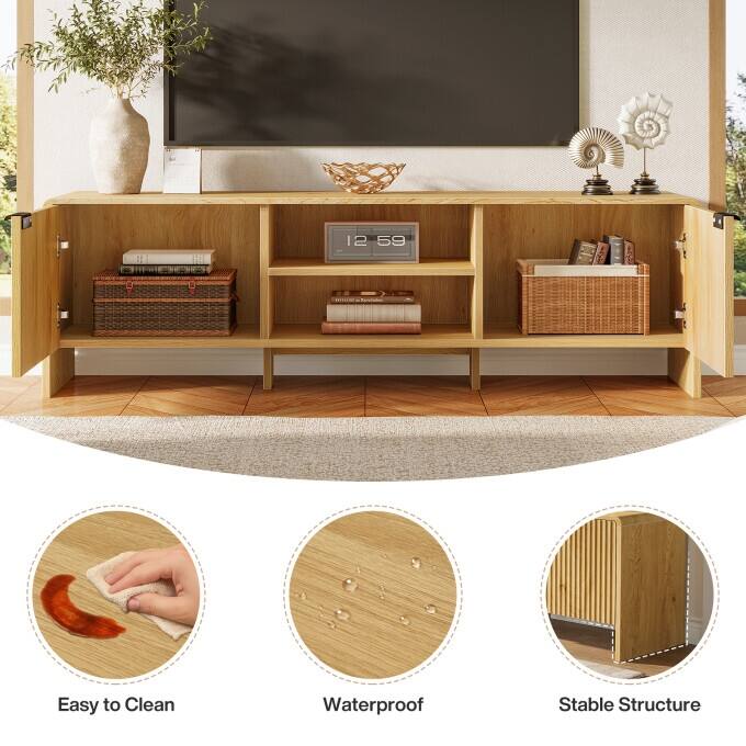 63" Modern TV Stand With Storage, Wooden Low Console Table