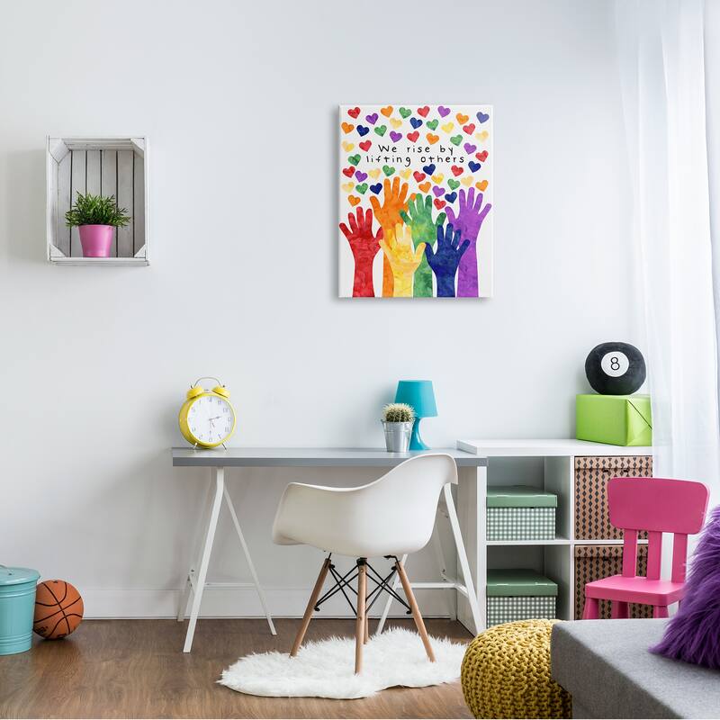 Stupell We Rise By Lifting Others Rainbow Hand Hearts Canvas Wall Art - Multi-Color