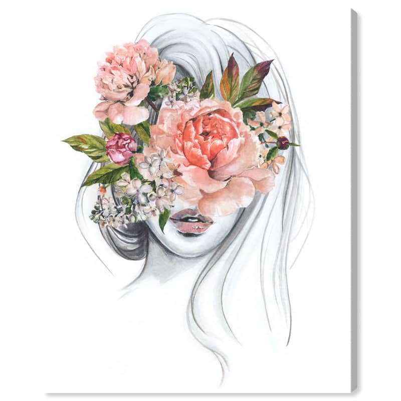 Wynwood Studio Fashion and Glam Sketch of the girl Orange and Peach Traditional Wall Art Canvas Print