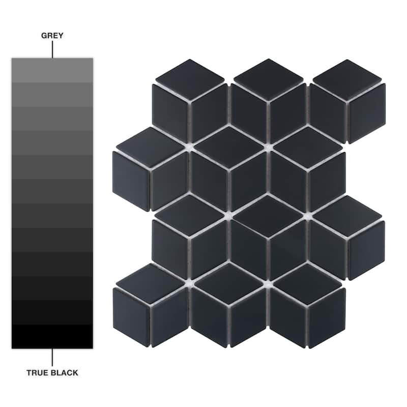 Merola Tile Hudson Rhombus Matte Black 10-1/4" x 11-3/4" Porcelain Mosaic Floor and Wall Tile