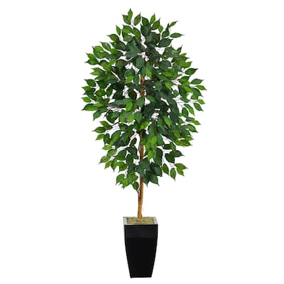 4.5' Ficus Artificial Tree in Black Metal Planter - 13"