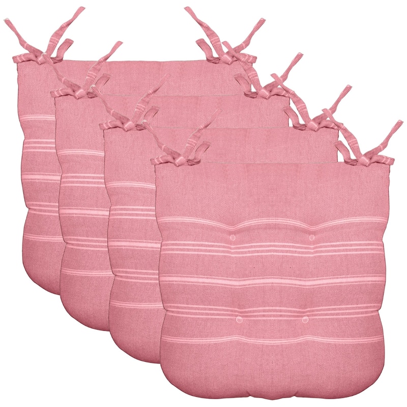 Fabstyles Tufted Fouta Cotton Set of 4 Chairpads with Ties - 16x16 - Red