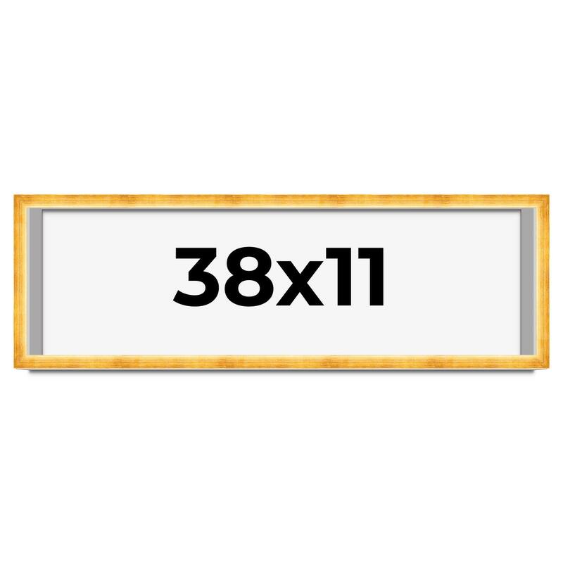 38x11 Shadow Box Frame Gold | 1.625 Inches Deep Real Wood Traditional