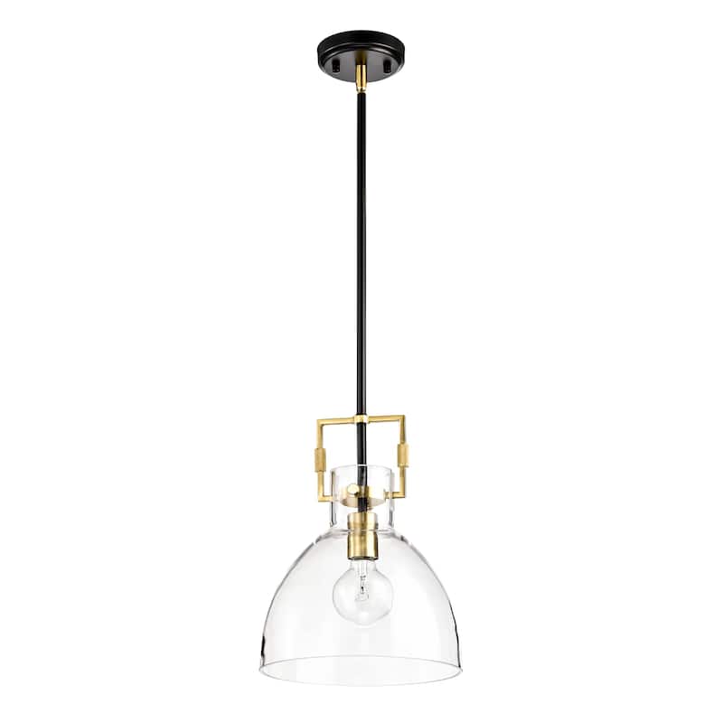 Black and Antique Gold 1-Light 10 Inch Bowl Glass Pendant