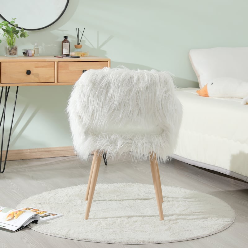 Faux Fur Upholstered Make-up Chair Side Dining Chair with Metal Leg