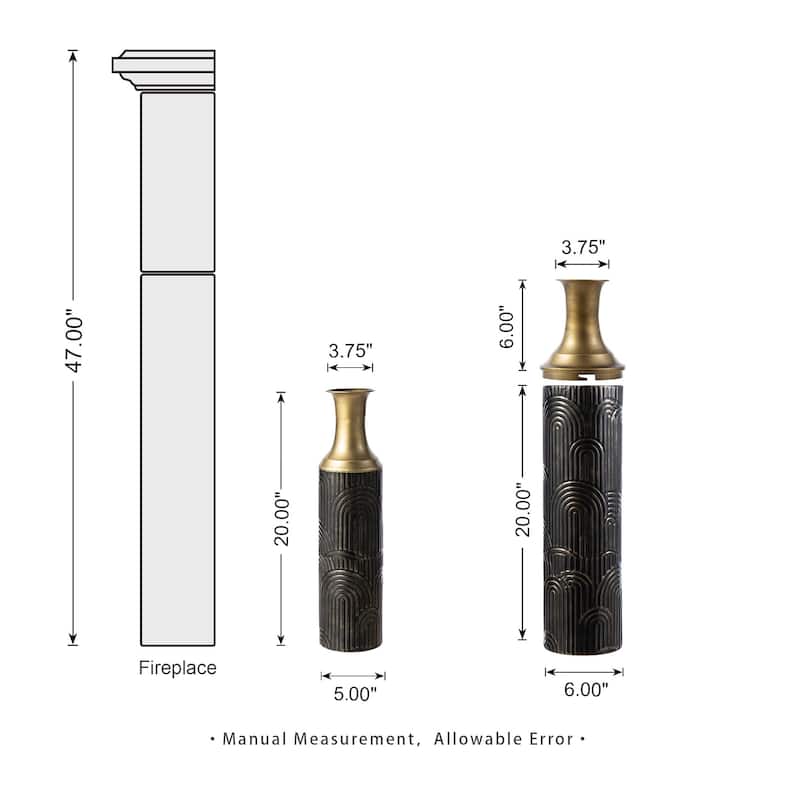 Glitzhome Set of 2 Modern White Black and Gold Metal Floor Vases Fall Thanksgiving Gifts