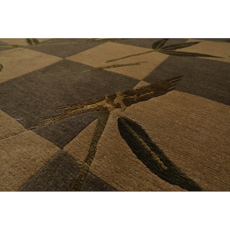 Hand Knotted Tibetan Green Floral Wool Transitional Oriental Area Rug - 6' x 9' 2''