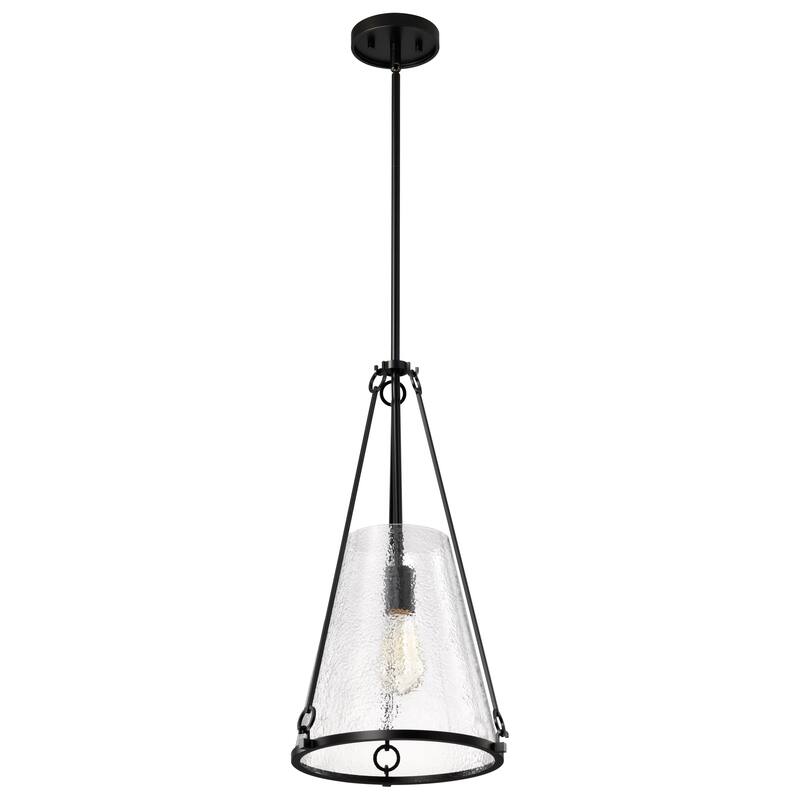 Valentine Medium Pendant Black Finish Hammered Glass