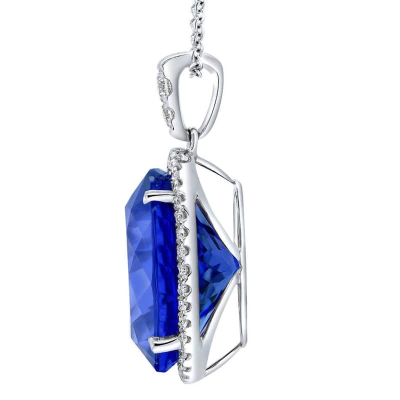 5 Ct TW Oval Tanzanite & Lab Grown Diamond Halo Pendant White Gold Necklace