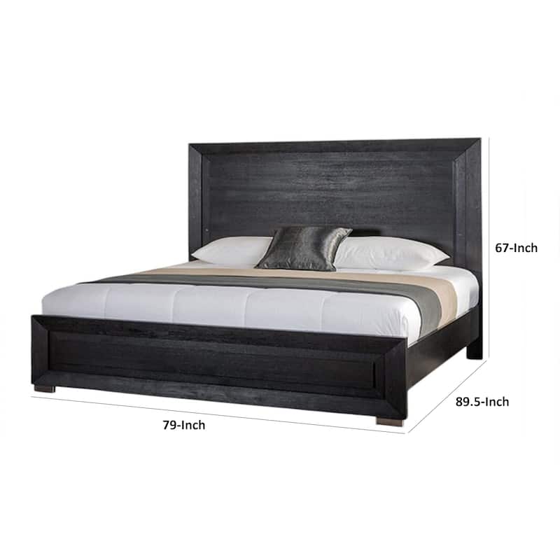 Ashen King Bed, LED Headboard, Chrome Metal Legs, Rustic Black Wood
