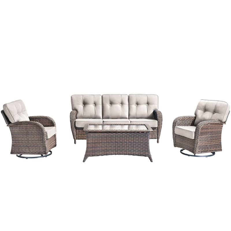 4 Pieces Pocassy 3-Seat Sofa Table with Swivel Chairs