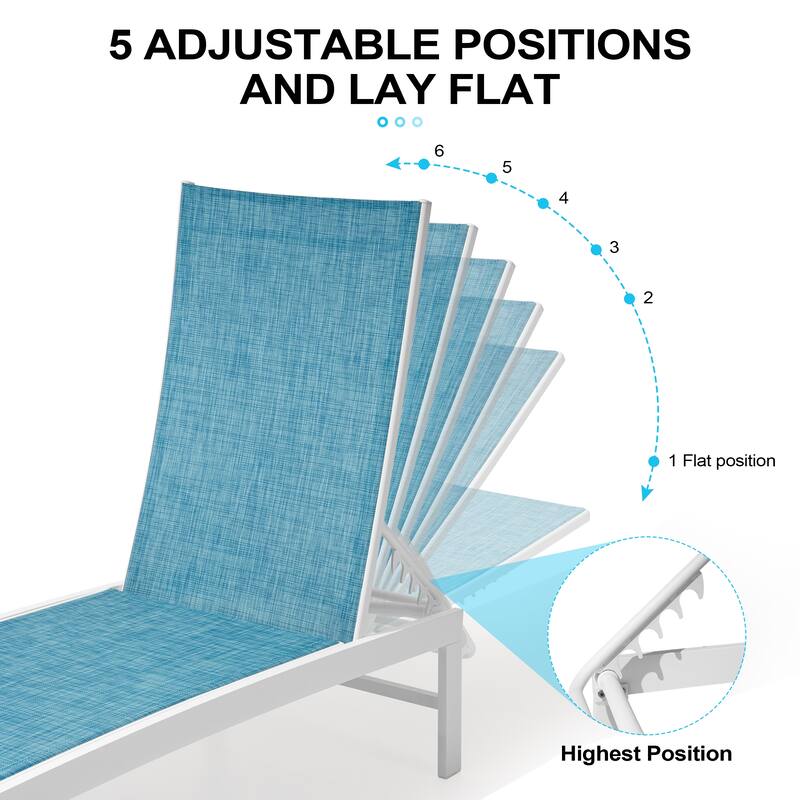 Outdoor Adjustable Aluminum Chaise Lounge Chairs for Patio Pool Terrace - See Picture