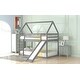 preview thumbnail 13 of 16, Twin Size Low Wood House Bunk Bed with Slide and Ladder