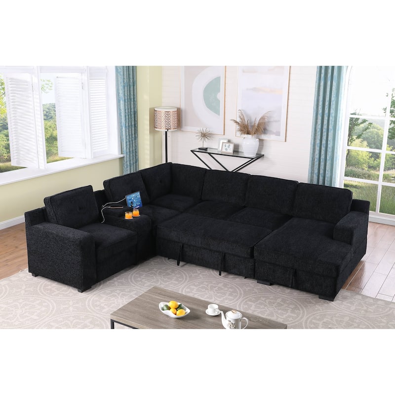 Oversized U Shaped Sleeper Sectional Sofa Pull Out Couch Bed