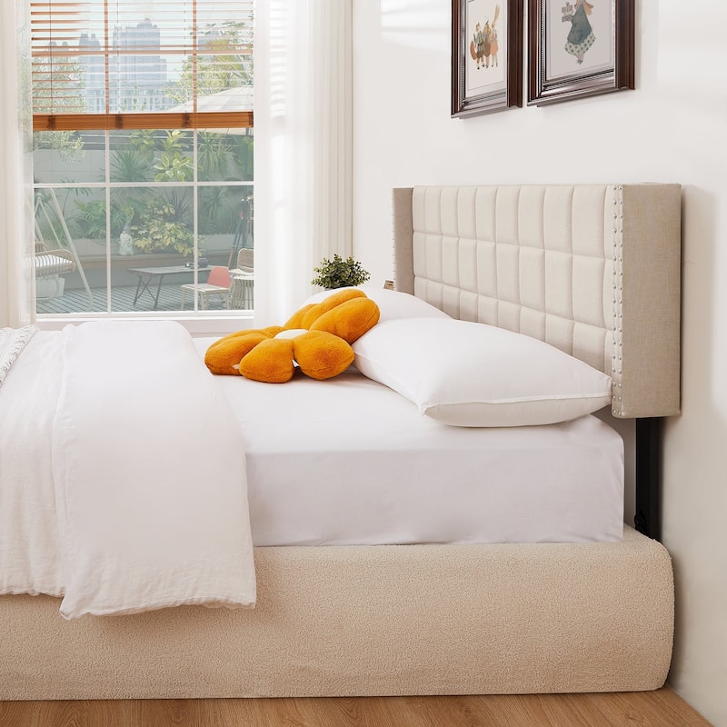 Javlergo Queen/King Size Adjustable Upholstered Headboard, Modern Wingback Headboard with Double Nailhead Trimming