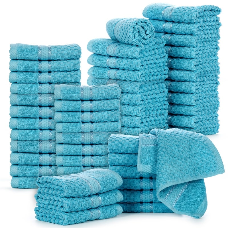 Popcorn Textured Cotton Washcloths 12 x 12 inch by Ample Decor - 50 Pcs - Sky Blue