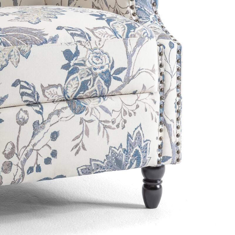 Floral Linen Manual Recliner Chair with Footrest set of 2