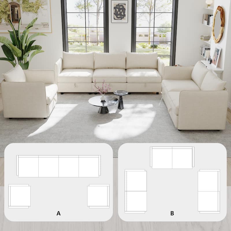 98.5" Chenille Modular Sectional Sofa with Storage, 6-Seater (1+2+3 Configurable)