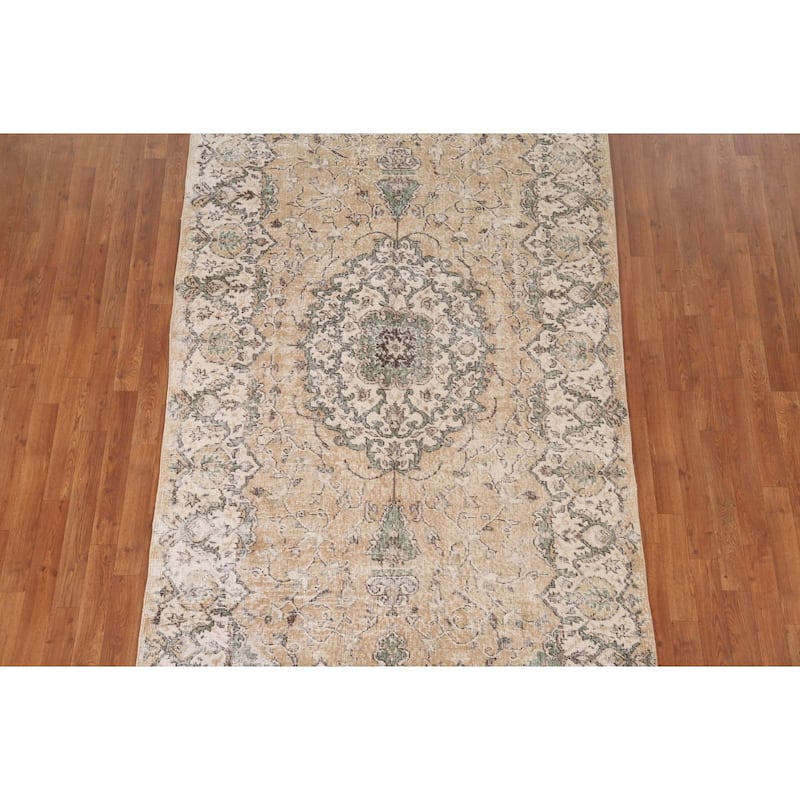 Distressed Sparta Oriental Vintage Area Rug Hand-Knotted Wool Carpet - 5'2" x 9'5"