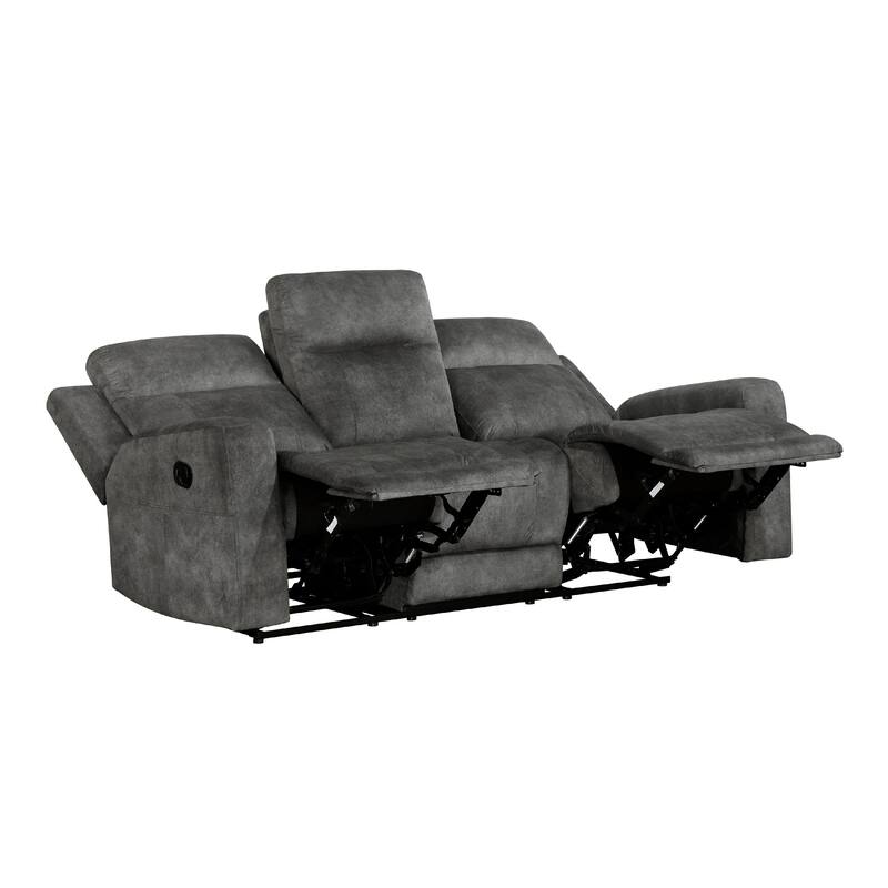 Tesy Manual Double Reclining Sofa, Dark Gray Brown Microfiber, 80 Inch