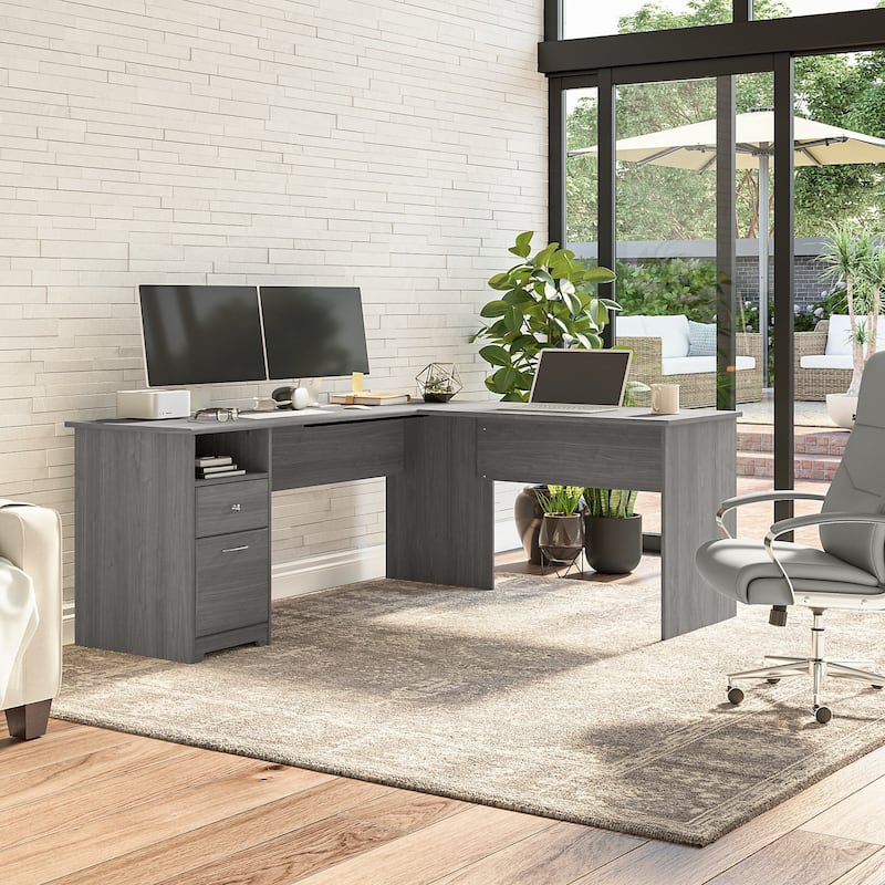 72W L-shaped Computer Desk with Drawers by Bush Furniture - Modern Gray