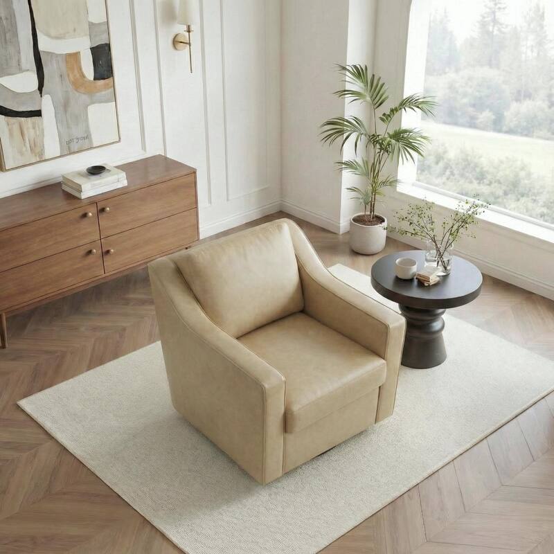 30'' W Vegan Leather/ Chenille Swivel Accent Chair