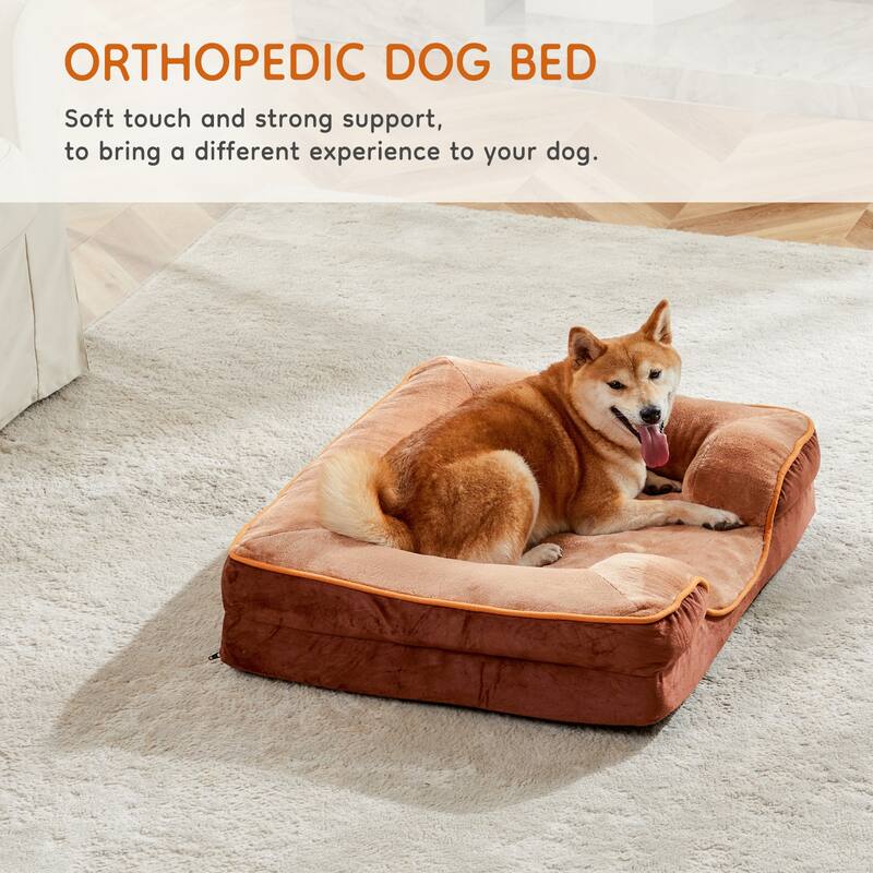Dog Bed with Memory Foam, Waterproof Pet Sofa Bed with Removable Washable Cover