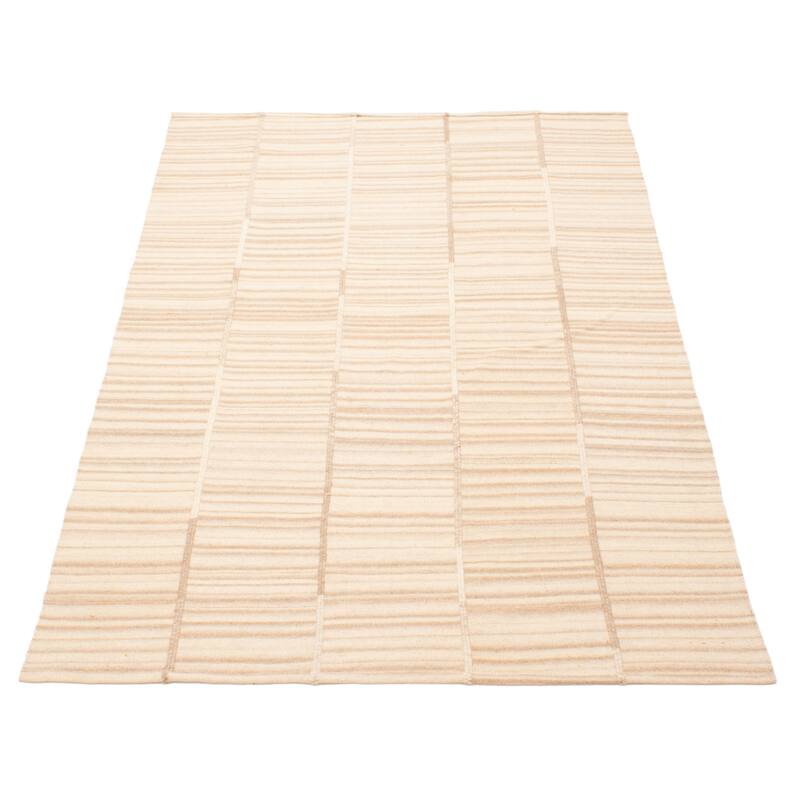 ECARPETGALLERY Flat-Weave Ankara FW Beige Wool Kilim - 5'1 x 8'1