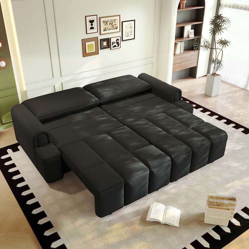 90.2" Convertible 4-Seater Teddy Fabric Sofa with Storage