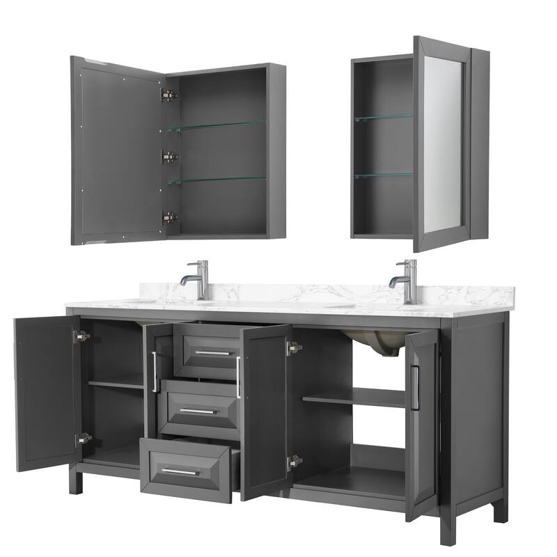 Daria 80 Inch Double Vanity, Cultured Marble Top, Medicine Cabinets