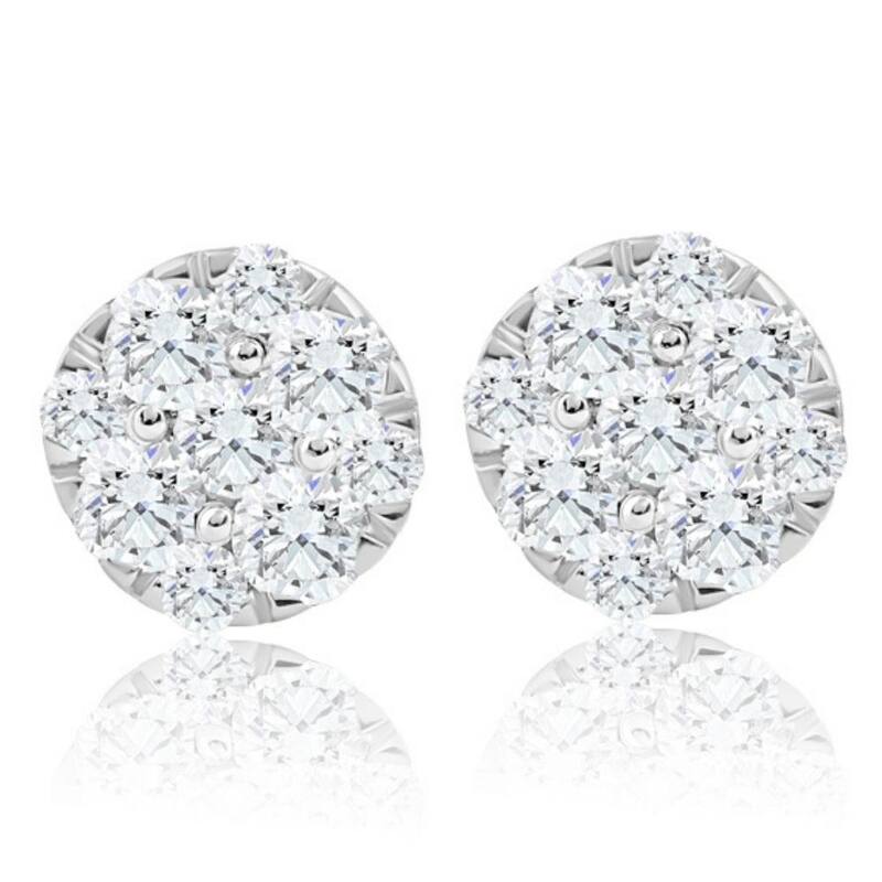 1/2Ct TW Round Cut Diamond Pave Studs Lab Grown Yellow Gold Earrings