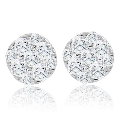 1/2Ct TW Round Cut Diamond Pave Studs Lab Grown Yellow Gold Earrings