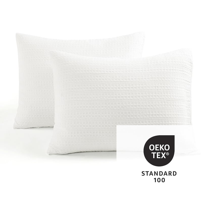 Lush Decor Haniya Solid Waffle Woven Cotton Textured Duvet Cover 3 Pieces Set