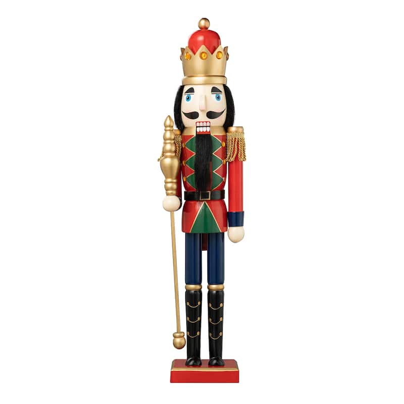 Glitzhome 24"H Wooden Christmas King Nutcracker Table Top Centerpiece Decor