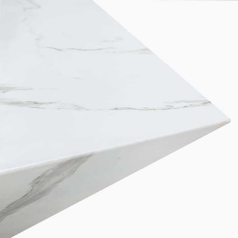 Modern Square Coffee Table, Trapezoid White Sintered Stone Coffee Table, Fully-assembled
