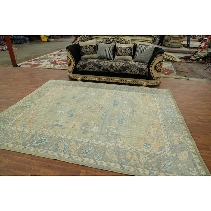 Vegetable Dye Wool Oushak Turkish Area Rug, Floral Geometric Carpet - 10' 0'' X 8' 3''