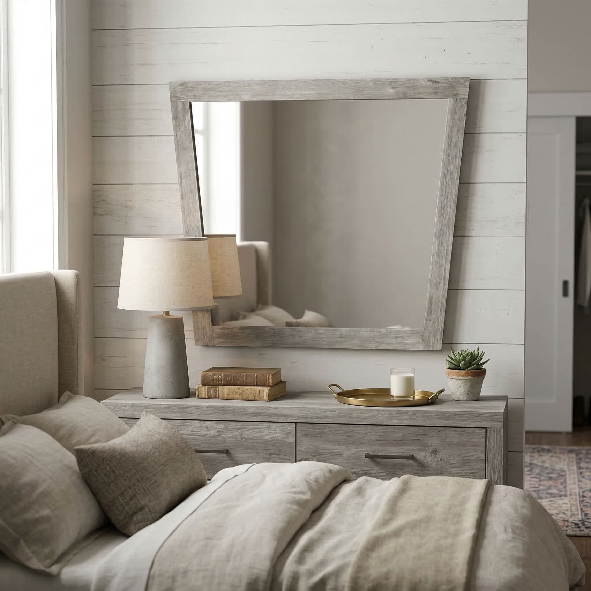 Mirror - Wood frame with gray finish