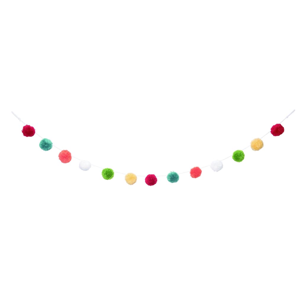 Transpac Polyester 70 in. Spring Pom-Pom Garland