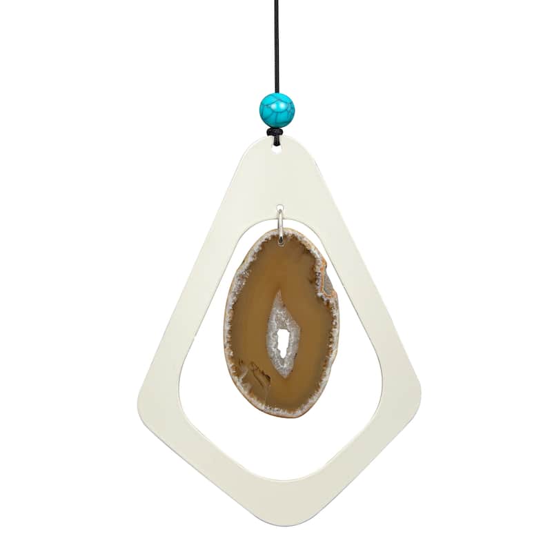 39" White Metal Windchime with Creme Gemstone