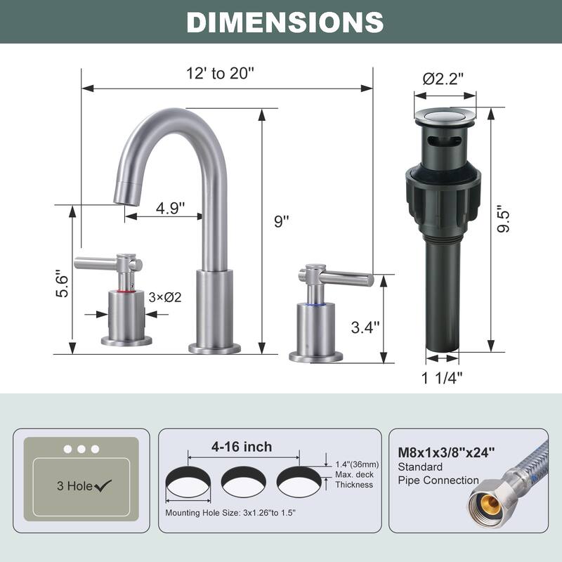 WOWOW Widespread 8 in. Double Handle Bathroom Faucet