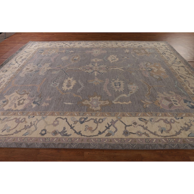 Gray Blue Oushak Vegetable Dye Area Rug Hand-Knotted Wool Carpet - 9'1" x 12'0"